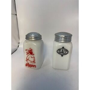 HTF Vintage Hazel Atlas White Milk Glass Dutch Scene SALT & PEPPER Range Shakers